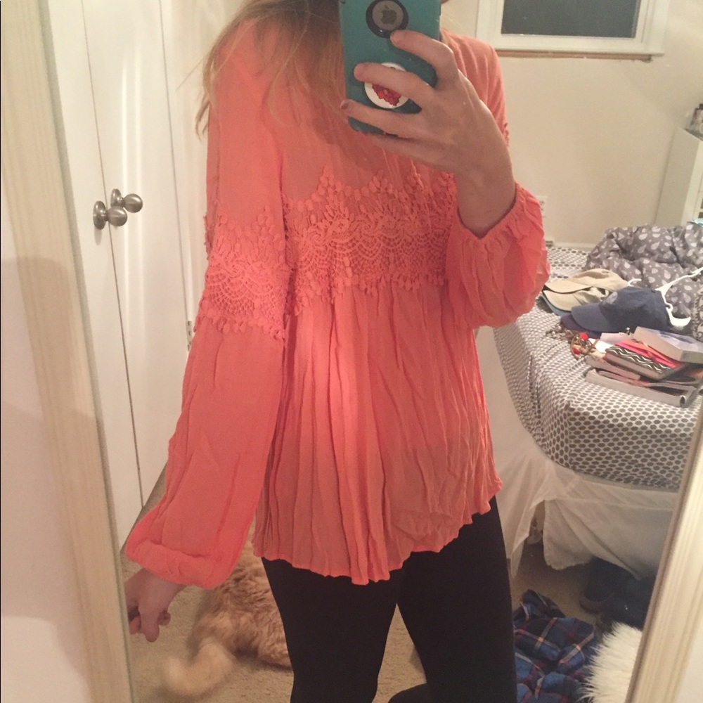 Coral long sleeve blouse